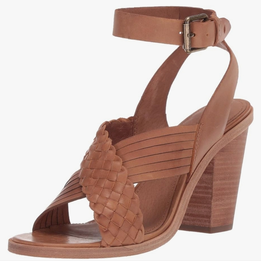 FRYE Women's Sara Criss Cross Sandal Heeled TAN Size 6